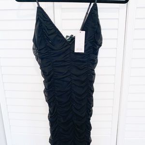 Ruched Black Mini Dress Deep V